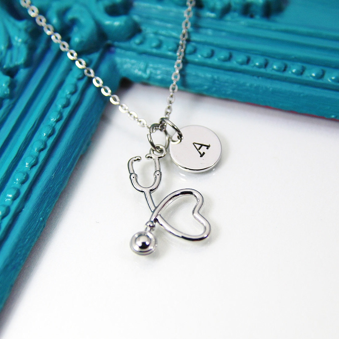 Stethoscope Necklace Silver or Gold Stethoscope Heart